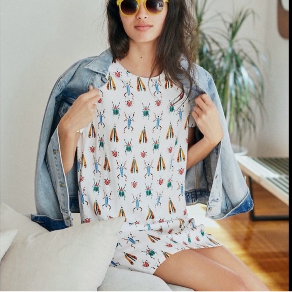 Corey Lynn Calter Anthropologie Bug Insect Print Mini Shirt Dress size small